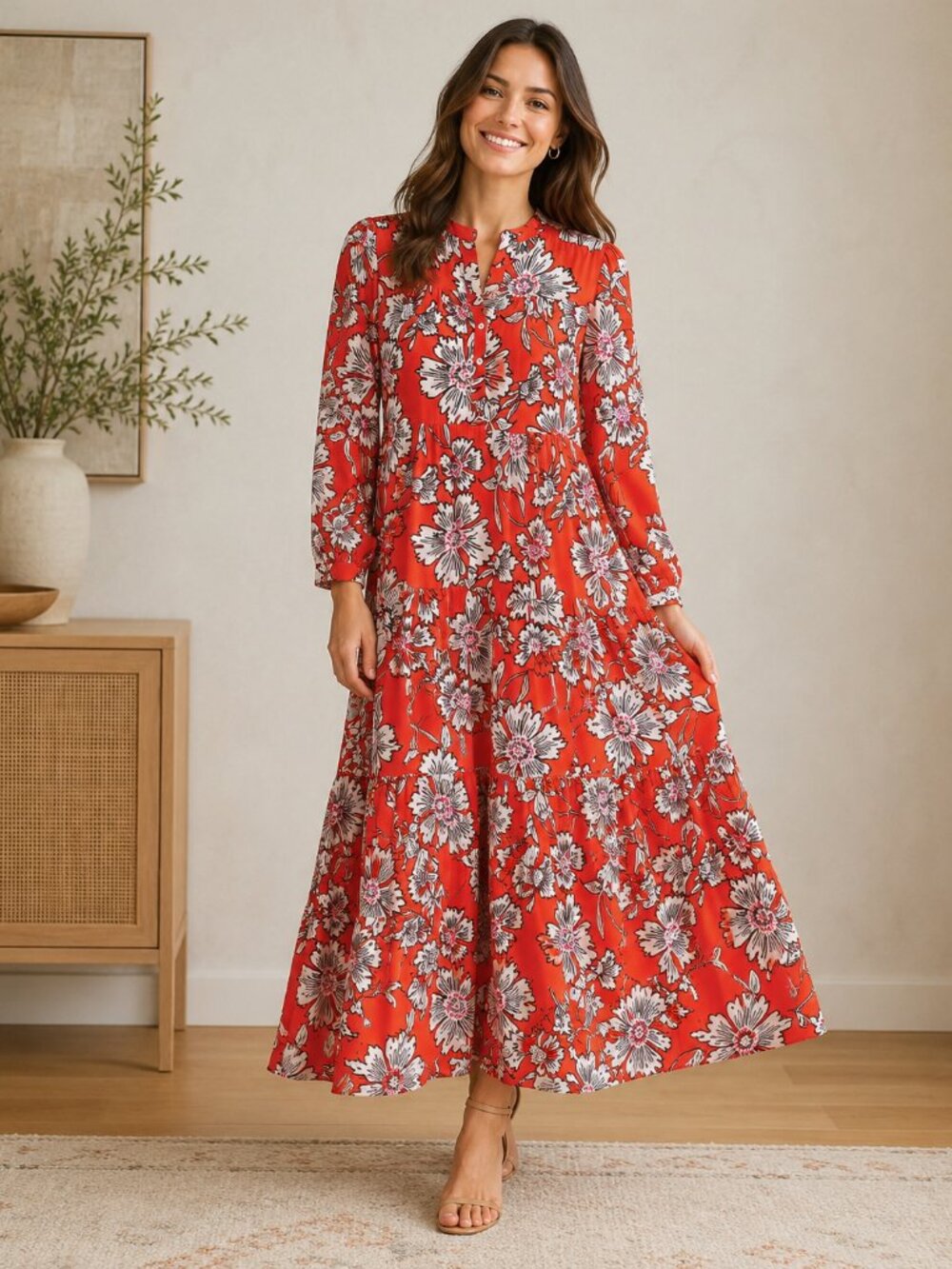 Anthropologie’s Ro’s Garden Orange Floral  Maxi Dress Size XS NWT